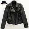 Fashion Leather Jacket Women Turn Down Collar Short Coat Zipper Long Sleeve Jackets Streetwear Motorcycle Tops