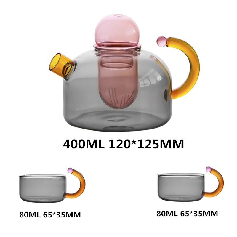 Colorful Heat-Resistant Glass Teapot And Tea Cup Set with Tea Infuser - Durable Glass Teaware Kettle for Brewing Tea