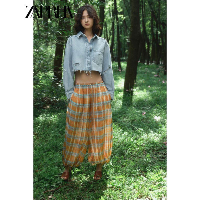 Zaprha 2025 Autumn New Fashion Plaid Mid Waist Puffy Casual Bloomers Women Loose Feeling 8369034