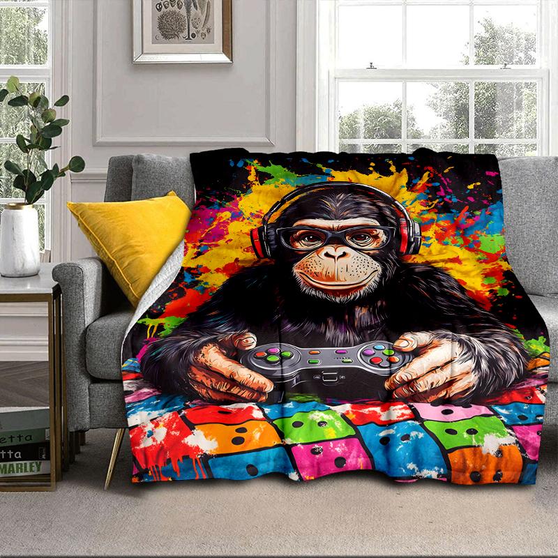 Monkey Gamer Adventure Blanket Flannel Blanket for bed, sofa, Camping, Hiking, Picnic Essentials, gift for family Fan gifts