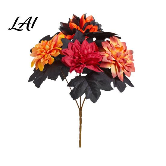 Fake Maple Leaf Decor Halloween Artificial Flower Fall Faux Sunflower Rose Bouquet with Black Maintenance Free Flowers Leaves Autumn Floral