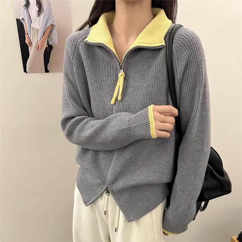 

2025 Высококачественный женский трикотажный кардиган на молнии в корейском стиле для начала осени Small серый