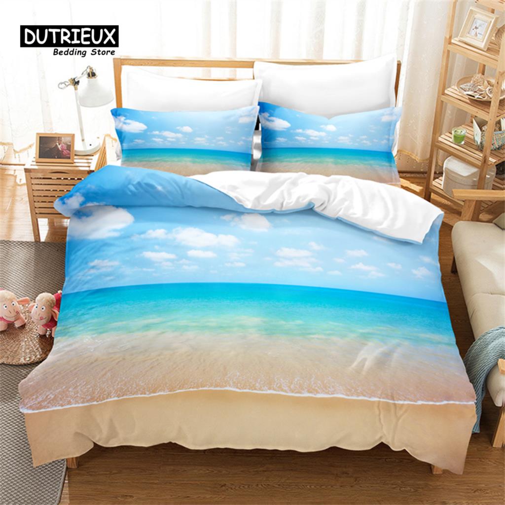 

3pcs Duvet Cover Set, 3D Beach Design Bedding Set, Soft Comfortable Breathable Duvet Cover, For Bedroom Guest Room Decor EU single(135x200cm)