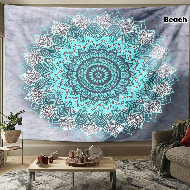 

2D Aesthetic Mandala Tapestry, Grey Tie Dye & Turquoise Floral Background Cloth 47.2x31.5inch/120*80cm