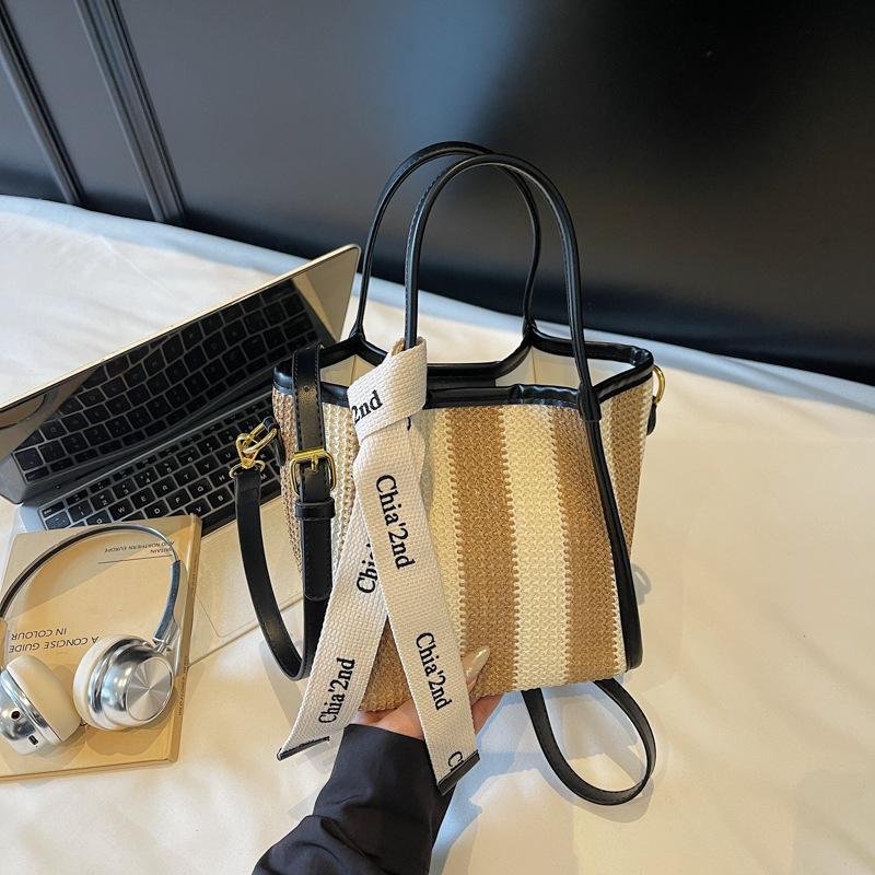 Factory Direct Portable Straw Bag Rectangle Shopping Bag Retro Striped Beach Vacation Bag Internet Celebrity Summer New