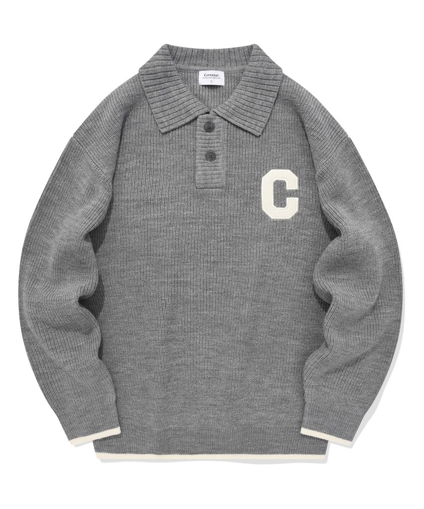 COVERNAT C Logo Collar Knit Melange Gray