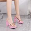 Sexy 12CM Crystal Square Toe Transparent High Heel Sandals Night Club Party Shoes for Women Car Model Wedding  Evening Fashion