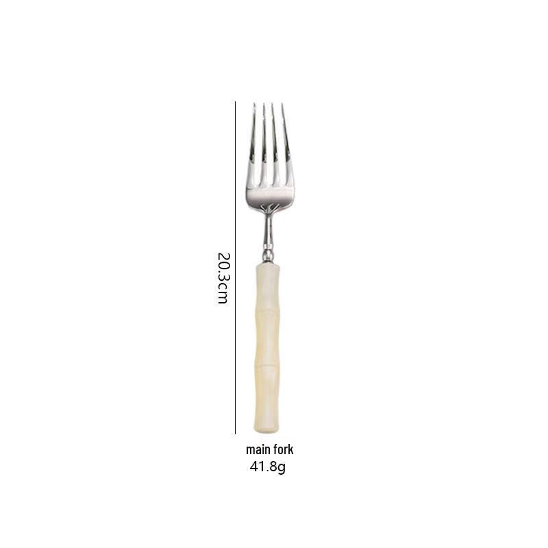 304 Stainless Steel Gold Cutlery Set with Violet Acrylic Bamboo Joint Handles: Includes Knife, Fork, and Spoon for Hotel Light Luxury Use.