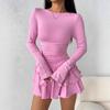 European and American New Women's Clothing Autumn and Winter Solid Color Slim-Fitting Elegant Long-Sleeved Dress for Women with a High-End Feel