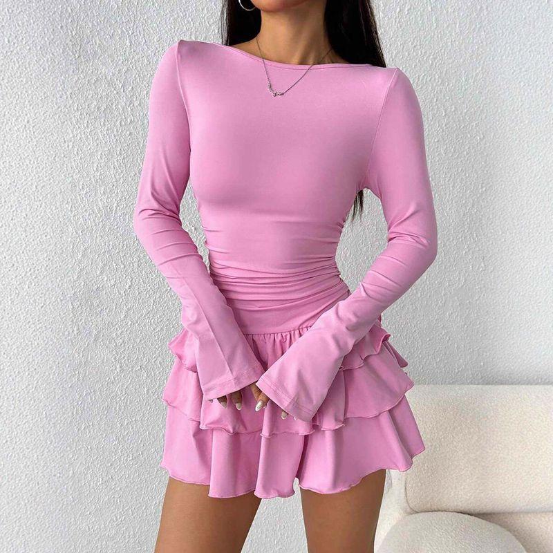European and American New Women's Clothing Autumn and Winter Solid Color Slim-Fitting Elegant Long-Sleeved Dress for Women with a High-End Feel