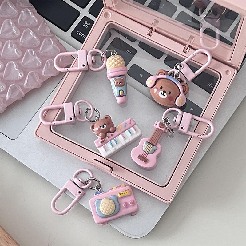 Kawaii Bear Keychain Cartoon Earphone Shell Pendant School Backpack Pendant Decoration Kid Toy Gift