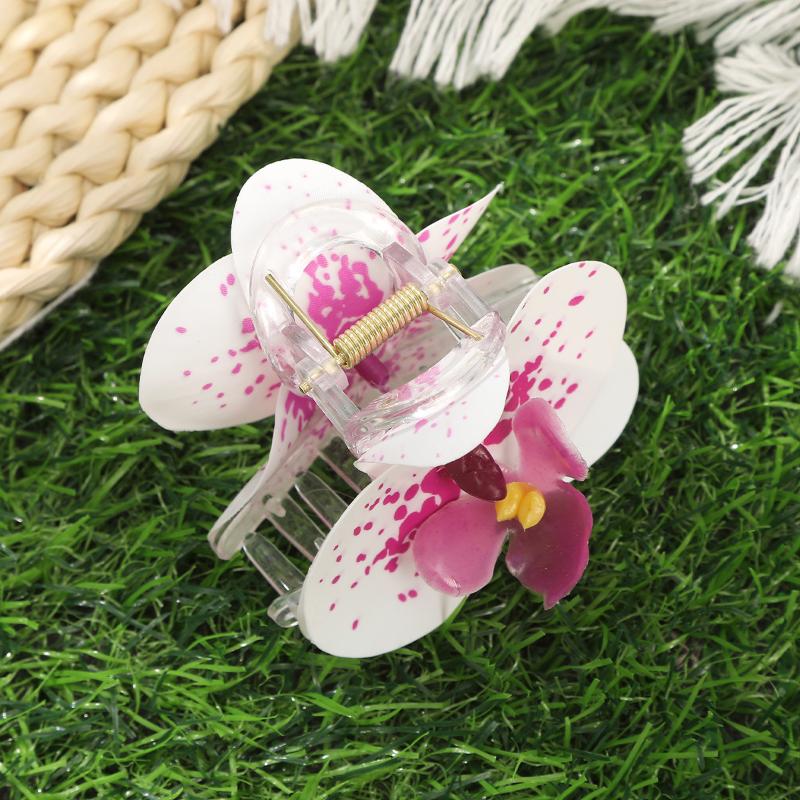 Elegant 7cm Simulated Flowers Hair Claw Durable Orchid Floral Hairpin for Weddings and Special Days