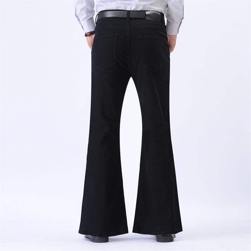 Men's Stretch Flare Trousers – Slim Fit Bootcut Design, Business Casual Style, Black, with Belt & Pockets, Comfortable All-Day Wear