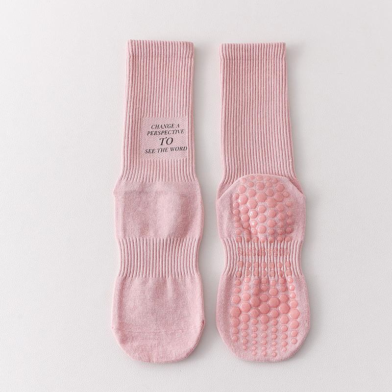 Womens Non Slip Professional Yoga Socks Dopamine Color Mid Calf Sock For Pilates Fitness Jumping Rope Running Dance Training Sports
