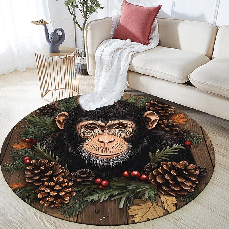Pinecone Animals,Round Area Rug,Carpet Rug for Living Room Bedroom Sofa Playroom Decor,Non-slip Floor Mat