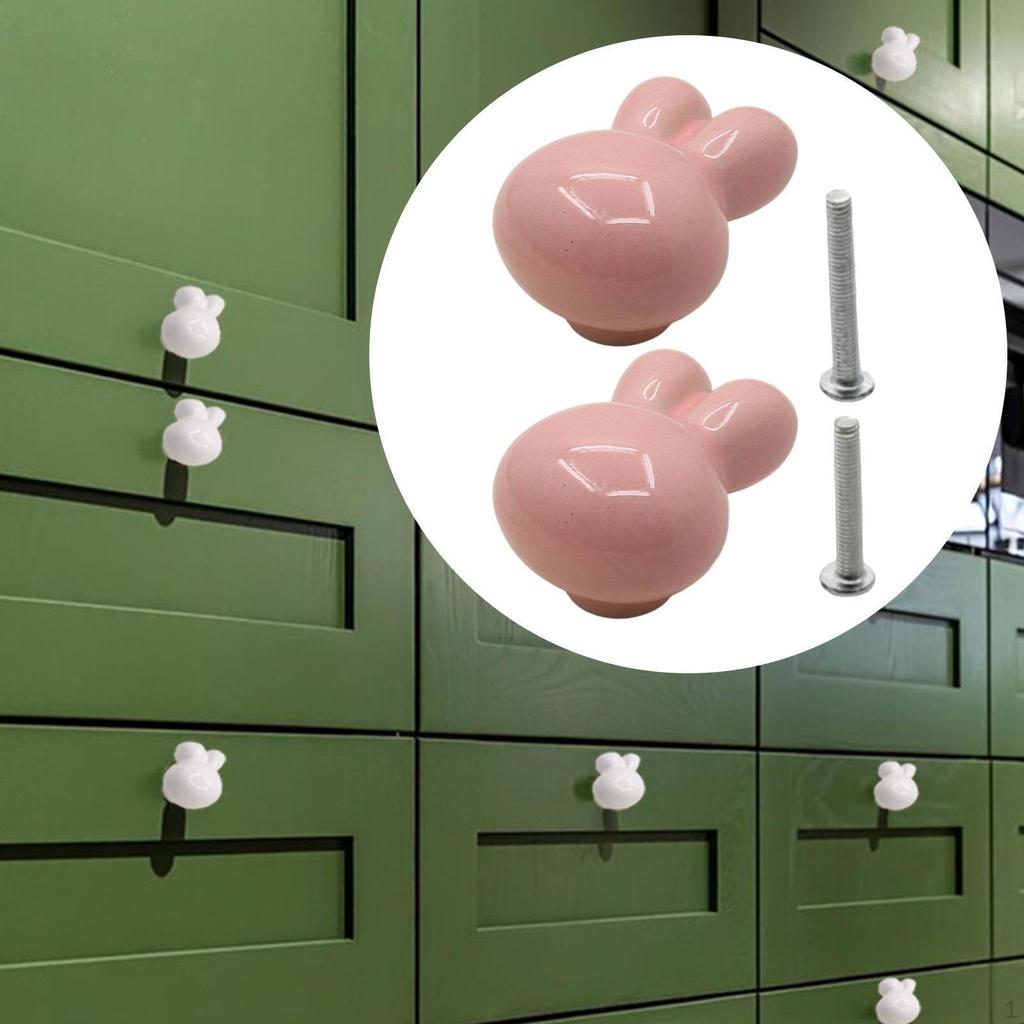 Mini Rabbit Figurine Drawer Handle Animal Sculpture Ceramic Door Cabinet Knob for Home