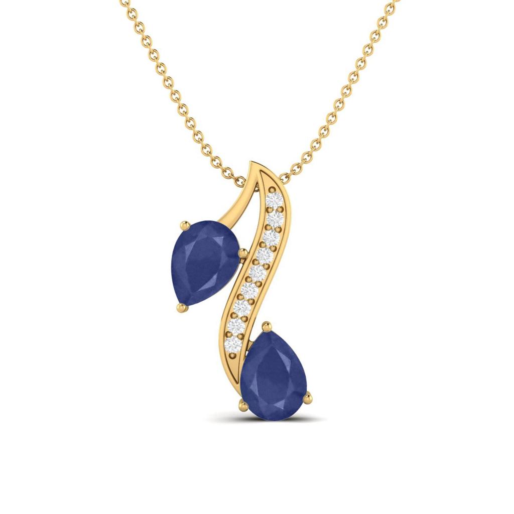 Blue Sapphire Dual Drop Wave Design Pendant - Stelring Silver
