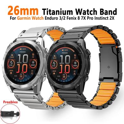 26mm Titanium Metal Band for Garmin Watch Enduro 3 2 Fenix 8 7X Pro 51mm Fenix 6X Men Rubber Wrist Strap for Garmin Tactix 7 Pro