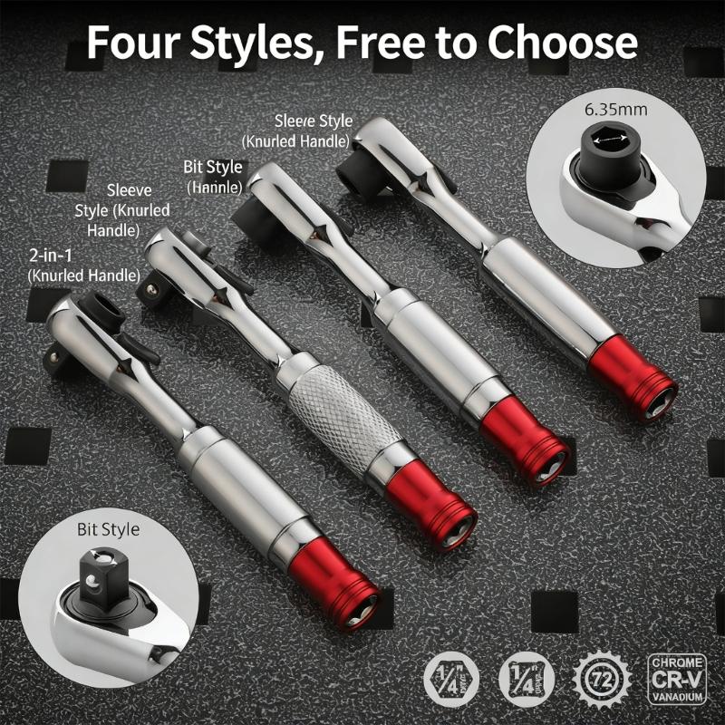 High Torques 1/4Inch Ratchet Wrench Socket with 2 Directional Mechanism and Swivels Head for Accessing Tight Confined Space