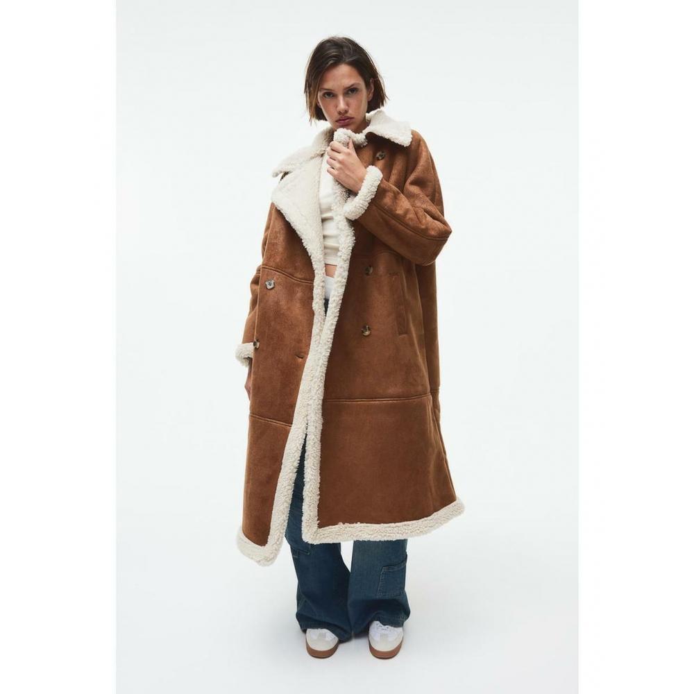 

H&M Двубортное пальто на подкладке Teddy Темно-бежевый 1185561001