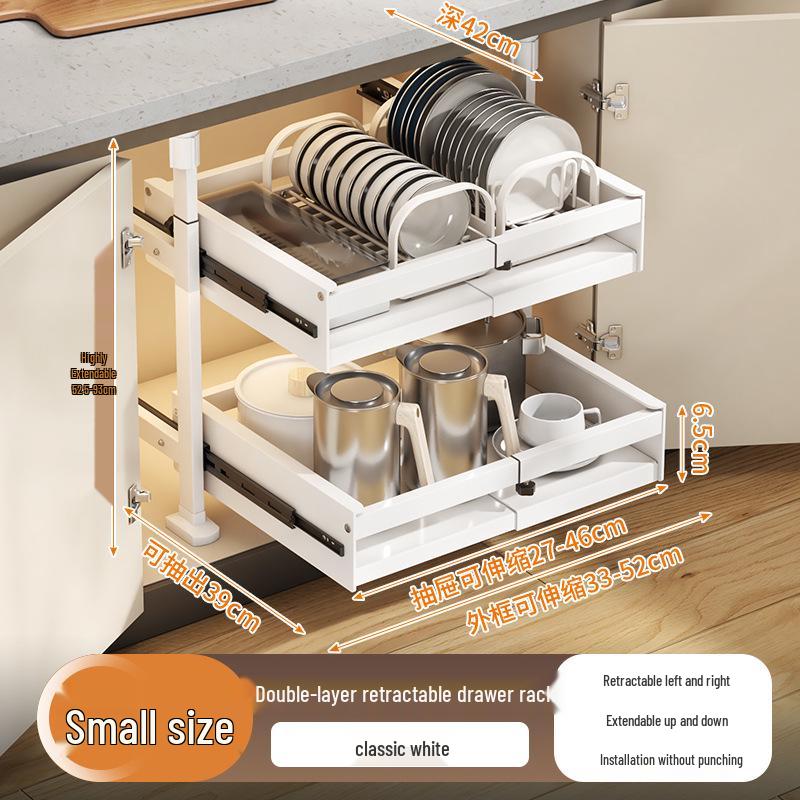 Punch-Free Under-Mount Kitchen Cabinet Pull-Out Dish & Bowl Storage Rack