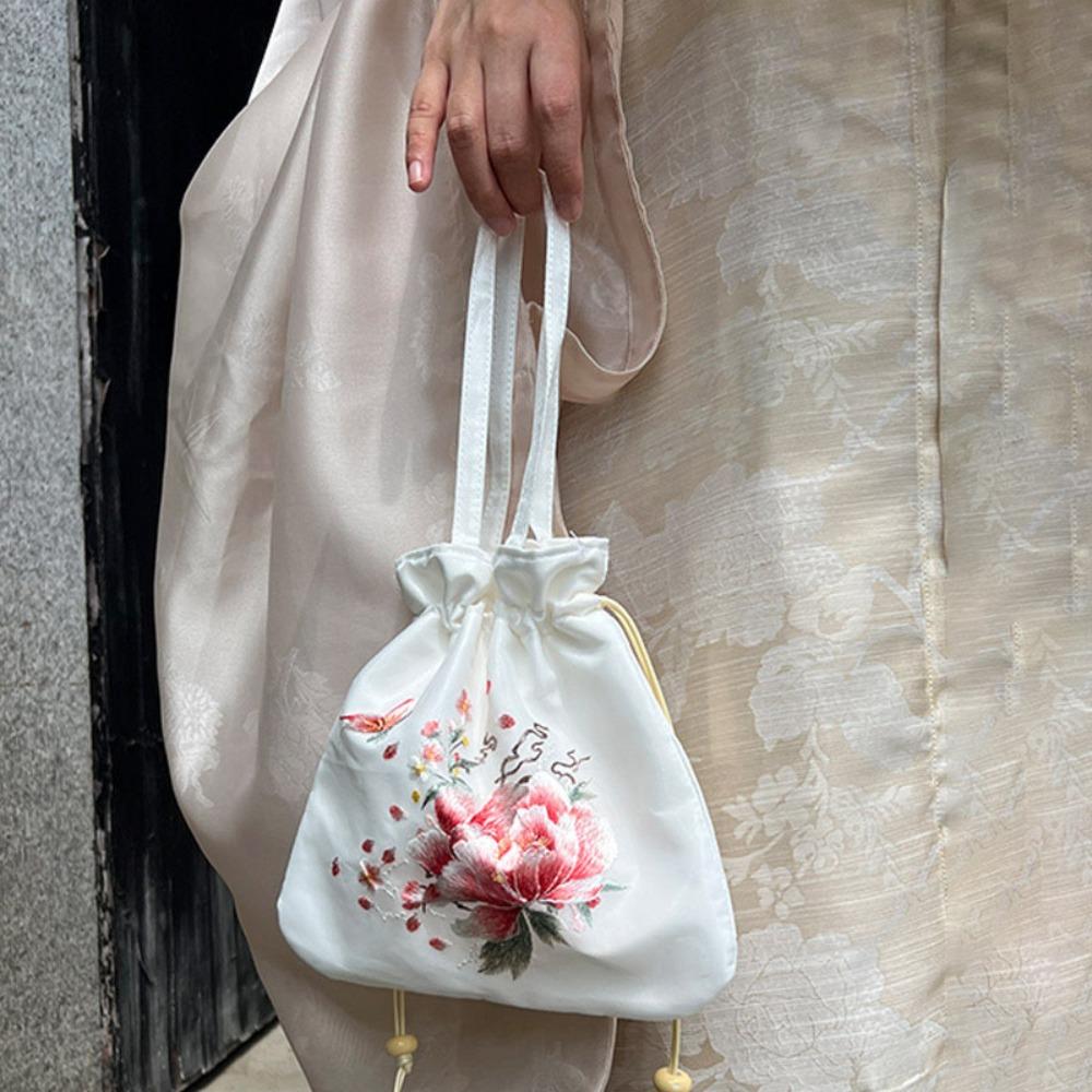 Elegant Chinese Style Drawstring Bucket Bag Organza Small Purse Bag  Shopping