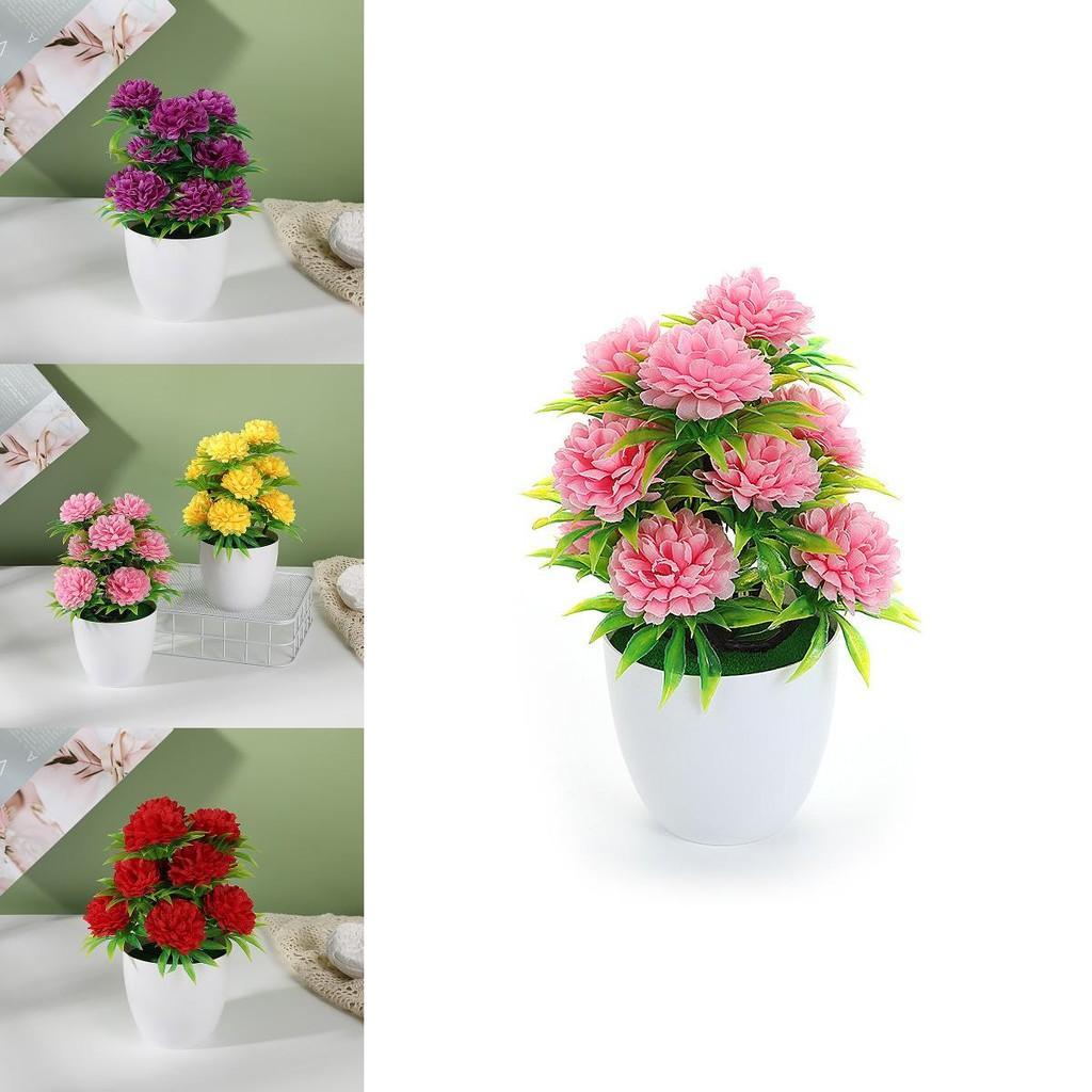 Synthetic Plant Pot With Chrysanthemum And Palm For Indoor Garden And Gift