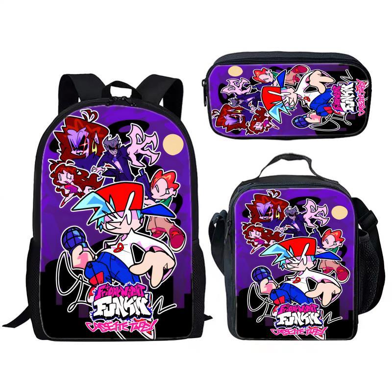 Friday Night Funkin 3-piece Set for Children and Elementary School Students, Large Capacity Backpack, Meal Bag, Pencil Case