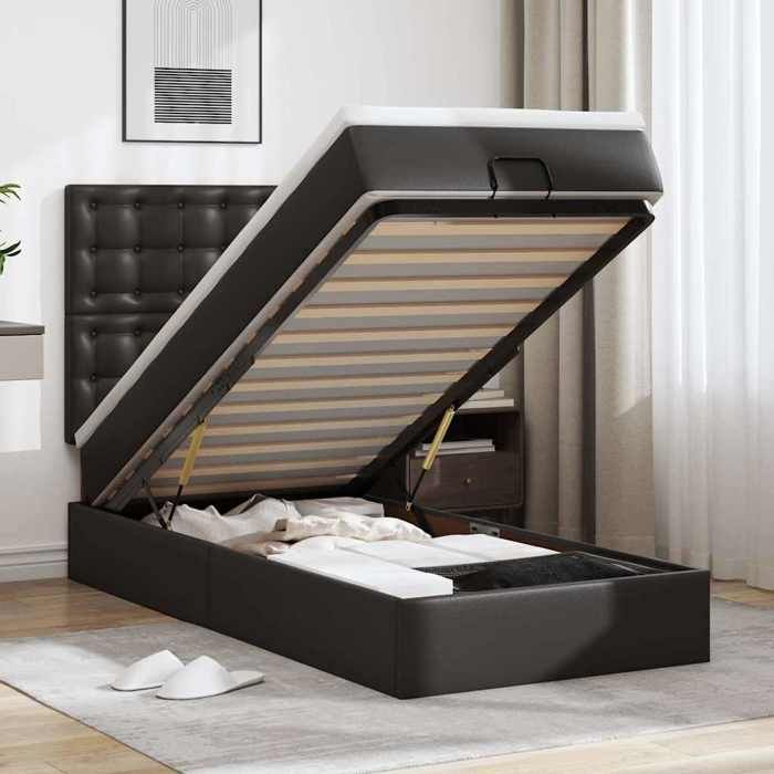 Maison Exclusive - Lit ottoman avec matelas noir 100x200 cm similicuir