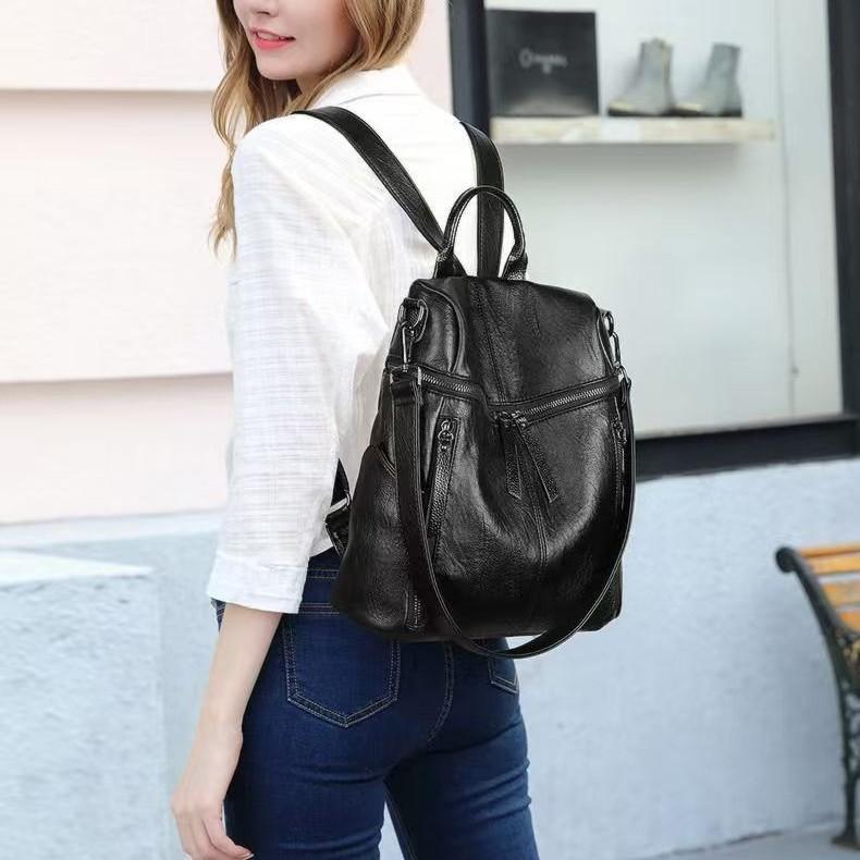 Rucksack aus weichem Leder-Patchwork, vielseitige Reisetasche im koreanischen Stil mit großem Fassungsvermögen, Rucksack im Schulstil