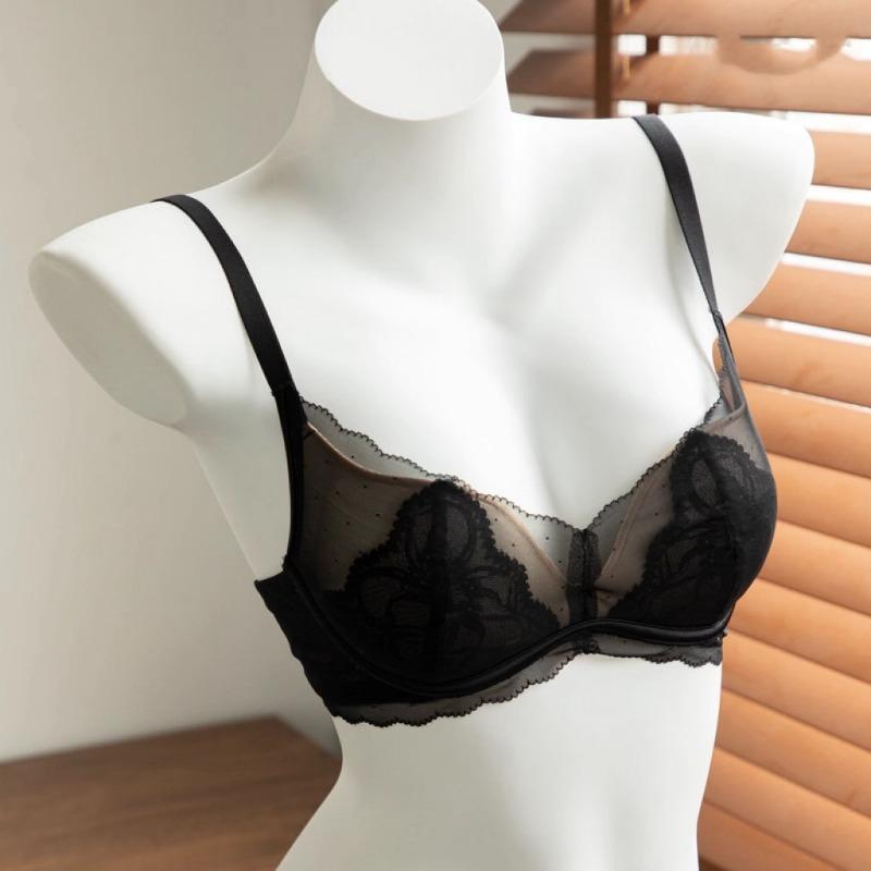 

White Lace Sheer Underwired Bra with Mesh Design and Adjustable Straps S чорний