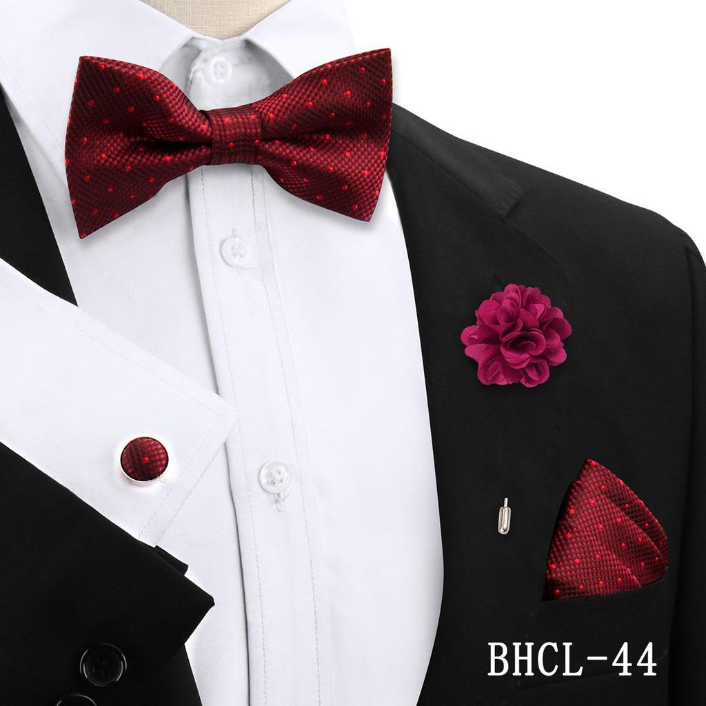 Korean Style 4-Piece Men's Bow Tie & Pocket Square Set for Weddings & Formal Events