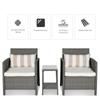 3 Pieces Rattan Bistro Set, Wicker Garden Furniture Set, Glass Top 2-tier Coffee Table and Chairs Set with Pillows and Washable Cushions for Outdoor