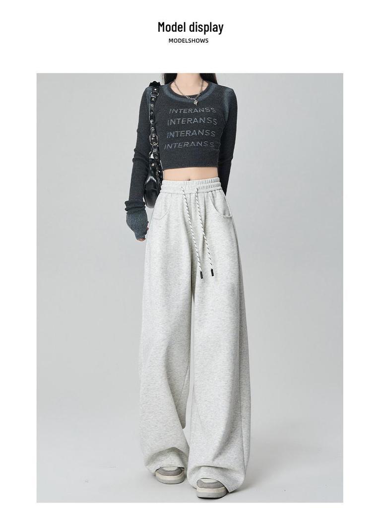 2025 Women's American Style High Waist Velvet Wide-Leg Sweatpants for Autumn/Winter