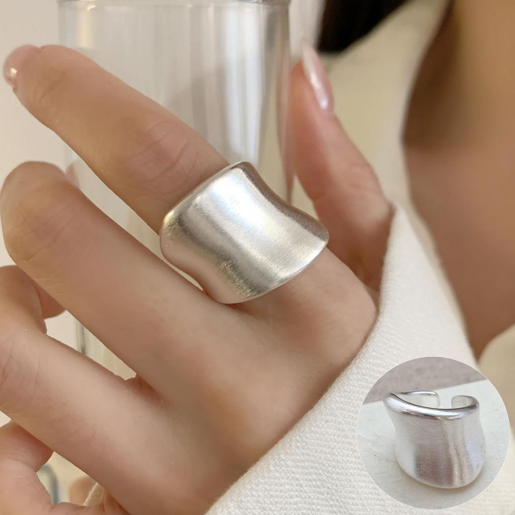 Elegant Frosted Matte Wide Band Open Ring for Women - S925 Silver Plated, Trendy INS Style