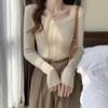 Apricot Women's Square Neck Knitwear: Slimming Long Sleeve Autumn 2025 Base Shirt/Sweater, Small Size.
