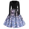 Women's Fashion V-Neck Relaxed-Fit Christmas Print Long-Sleeved Dress