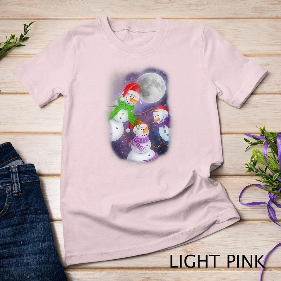 Three Moon Snowman T-Shirt - Snowflakes Snow Christmas Tee Unisex T-shirt 7 3XL