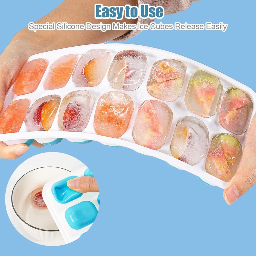 Ice Cube Tray Silicone Mold with Cover Square 14-cube Easy Release Ice Cube Molds Summer Kitchen Bar DIY Iced Drink Maker Tools