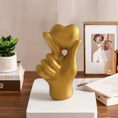 Love Heart Gesture Figurine Holding Heart Hand Resin Statue Sculpture Home Office
