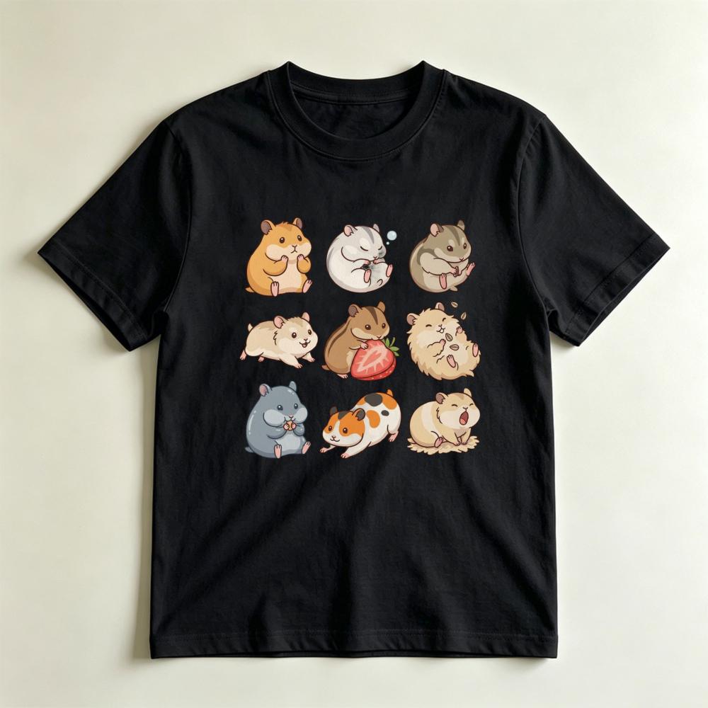 Cute Hamster Collection MultiBreed Rodent Lover Casual Graphic TShirt Hamster Lover Gift Tshirt Unisex Crewneck Cotton Shirt