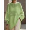 Oversized 2026 Knit Sweater Women Loose Fit Crochet Cutout Top Long Sleeve Round Neck Casual Pullover