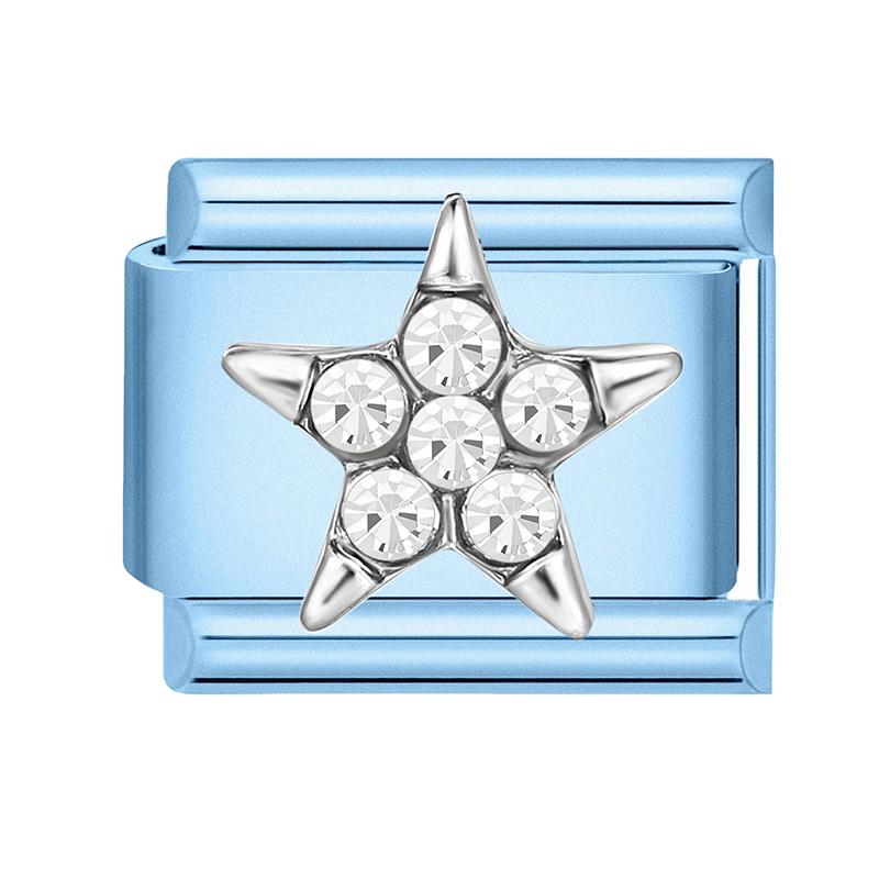 New Shiny Zircon Heart Butterfly Bow Heart Blue Module Italian Charm Links Fit 9mm Stainless Steel Bracelet DIY Making Jewelry