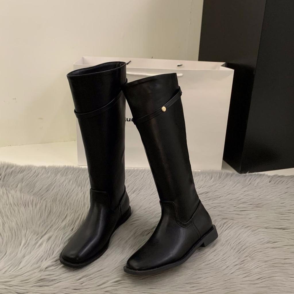 Thick Heel Korean Version Straight Boots Women's Shoes 2025 New Autumn and Winter Black Locomotive Boots Medium Tube Knight Boots