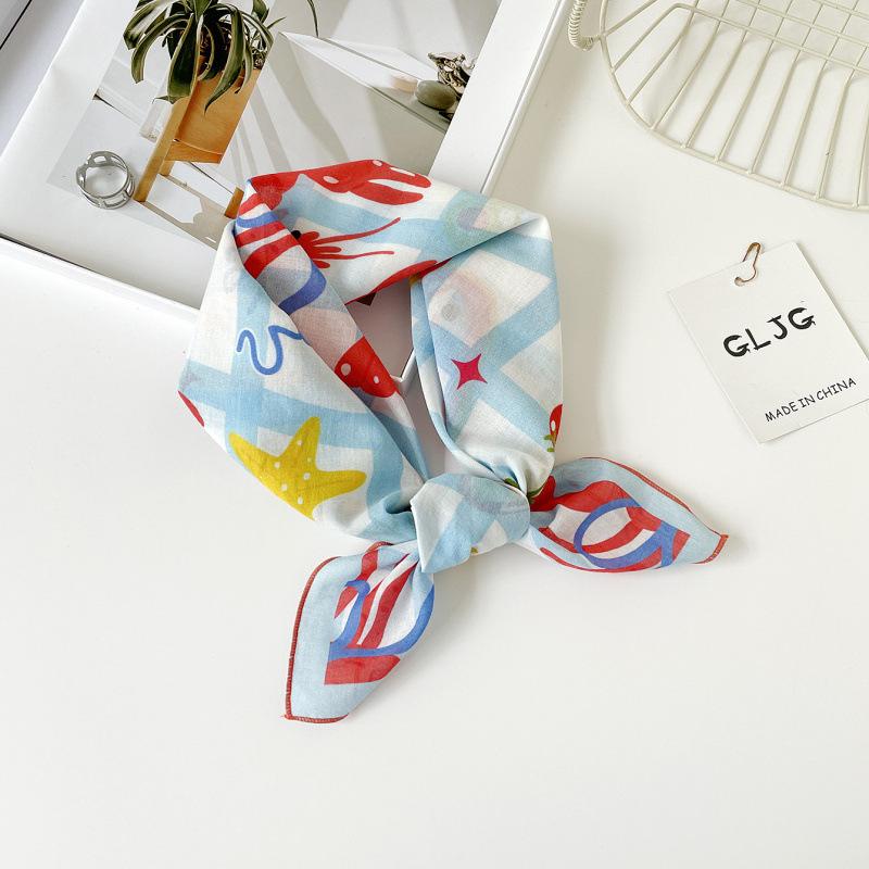 55 Cotton And Linen Headscarf Summer And Autumn Floral Silk Scarf Sweet Versatile Square Scarf Small Scarf Women'S Thin Decorative Silk Scarf