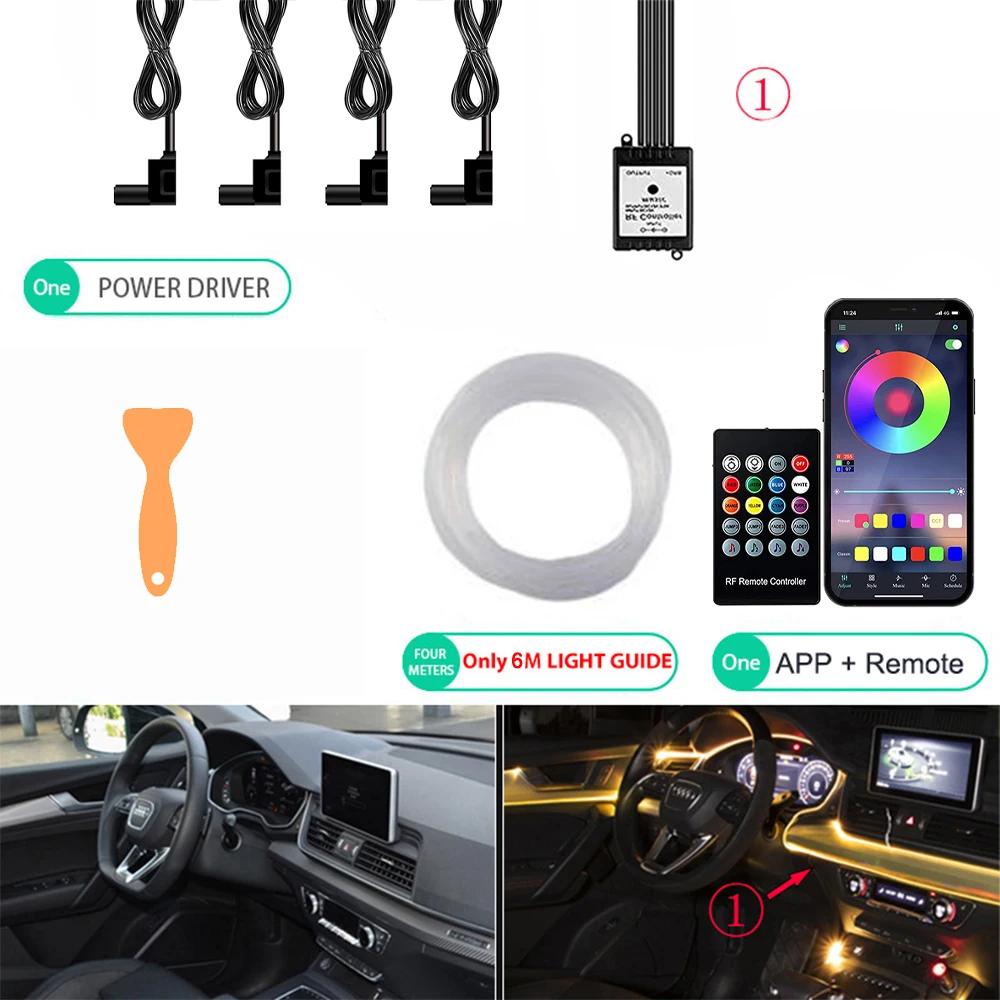 Neon bil LED interiørlys RGB Ambient Light Fiberoptisk sett med APP Trådløs kontroll LED Auto Atmosphere Dekorativ Lampe