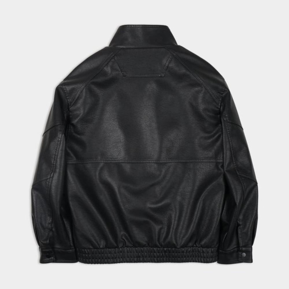 Weekhour High Neck Faux Leather Jacket Black
