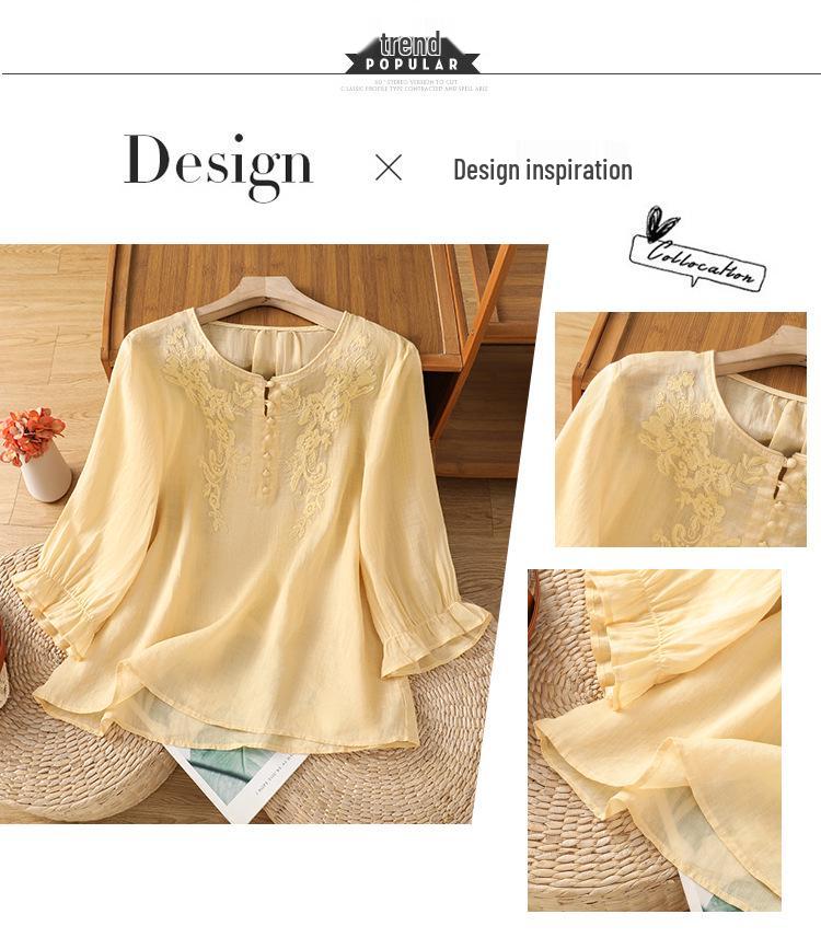 2026 Artistic Summer Embroidered Top: Soft, Breathable, Loose Fit with Ruffle Cuffs