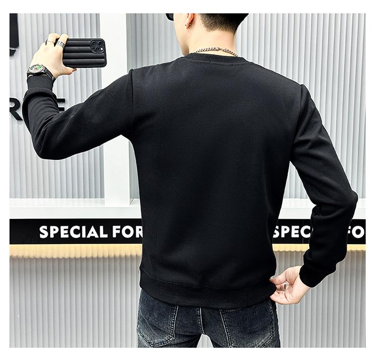 European Fashion Men's Long Sleeve Autumn/Winter Round Neck Sweater - White Casual with Hot Diamond Embossed Design