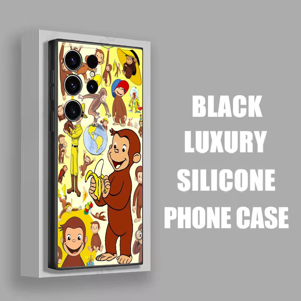 For Samsung S22,S24,S20,S25,S23,S30,S26,Ultra,Plus,5G ,Fe,Lite Monkey C-Curious George Phone Case Black Cover SamsungS30Plus